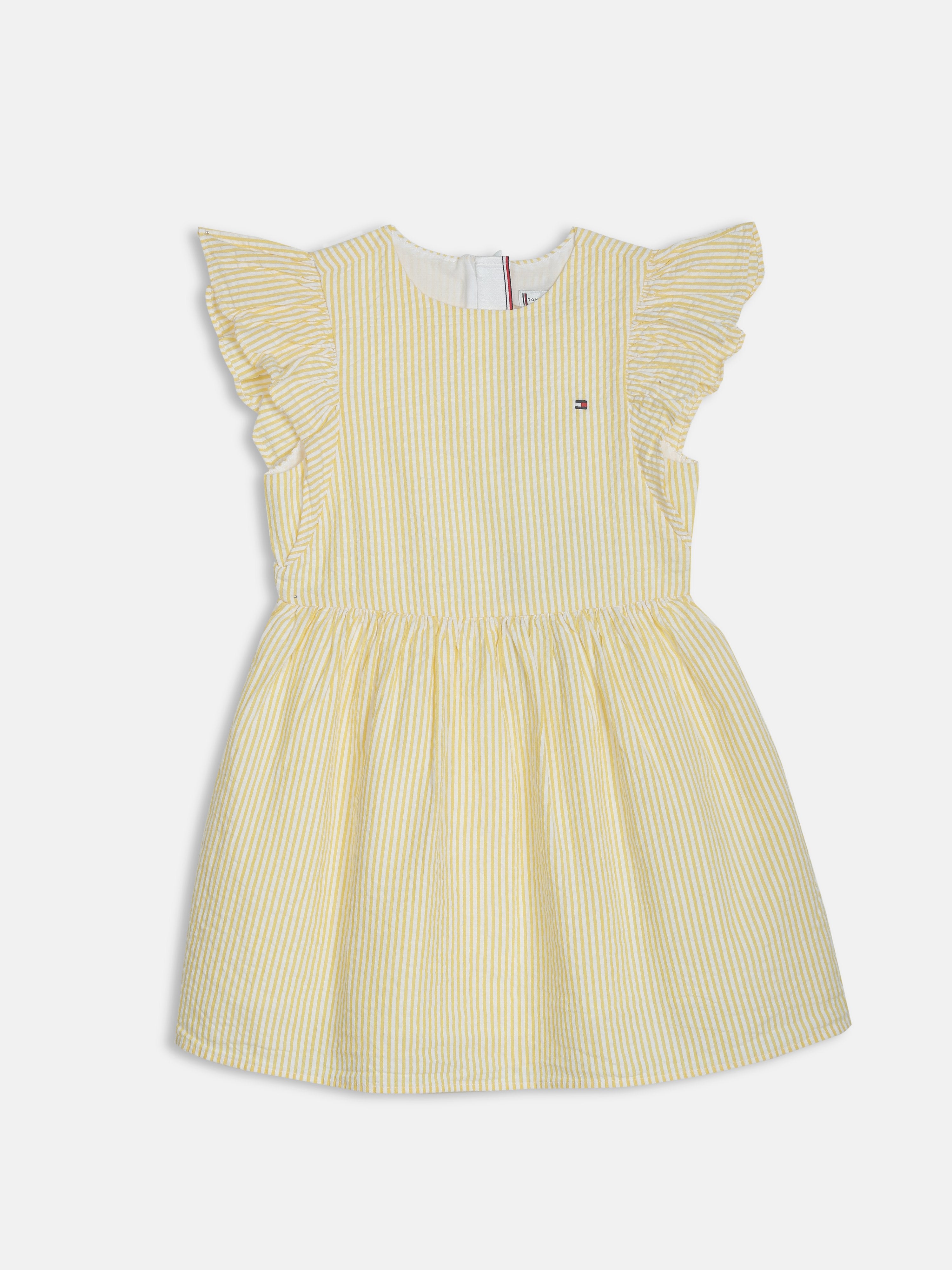 Girls Yellow Striped Knee-Length A-Line Dress