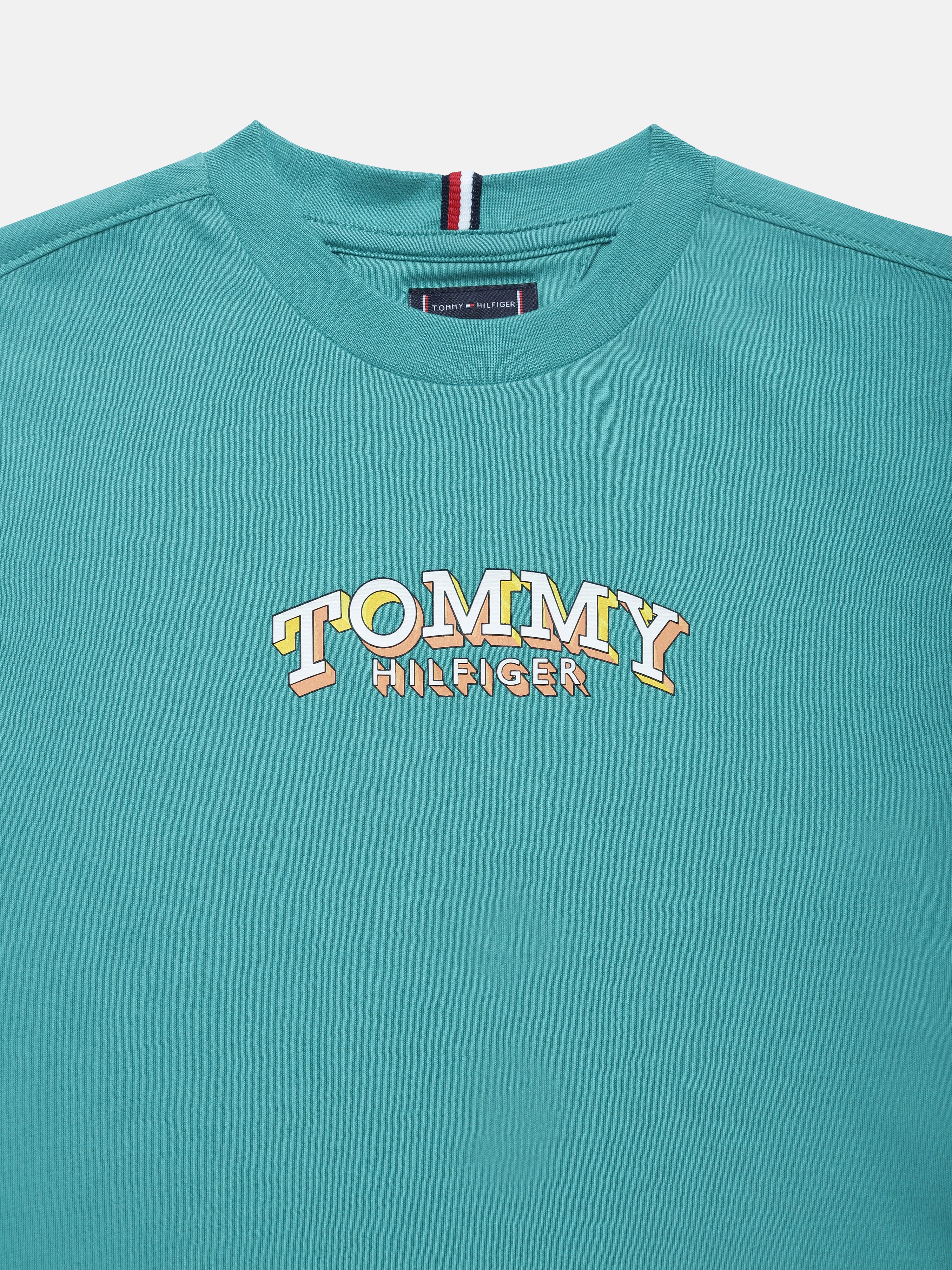 Boys Teal Logo Cotton Crew Neck Knit Top Comfort Fit