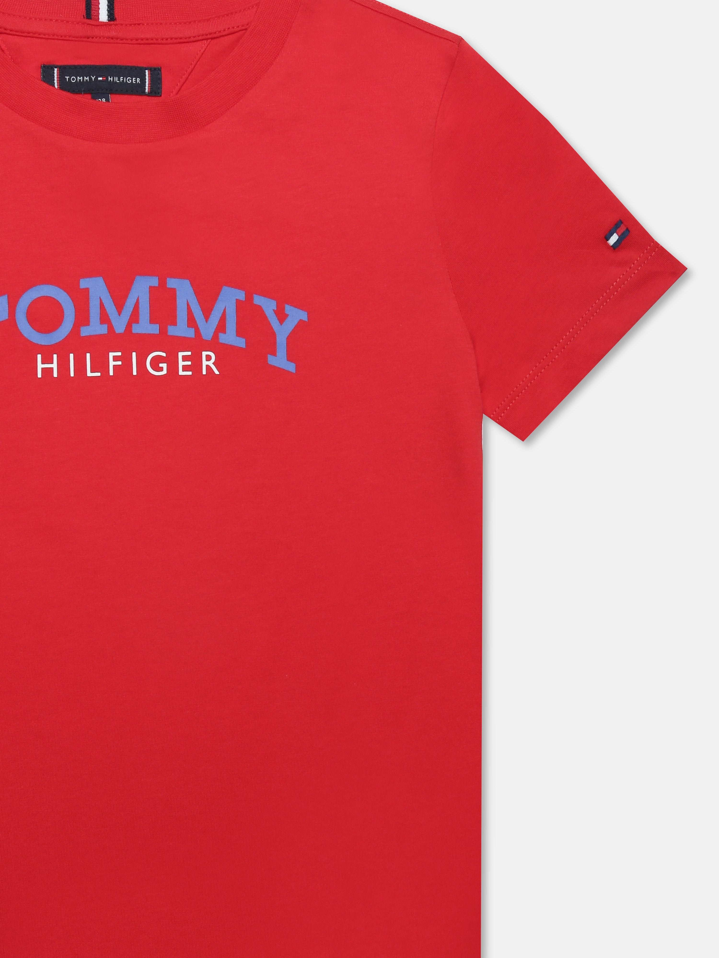 Boys Red Logo Print Crew Neck Knit T-Shirt