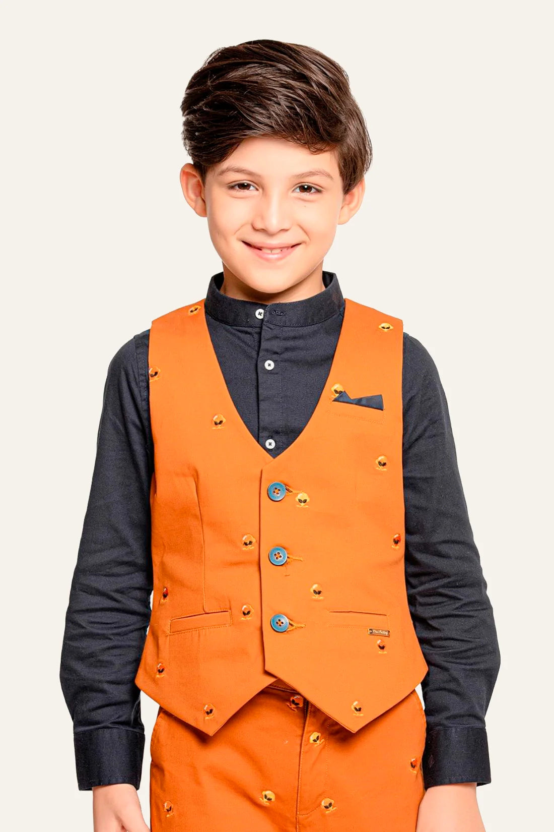 Boys Rust V-Neck Cotton Formal Waistcoat