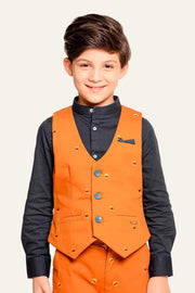 Boys Rust V-Neck Cotton Formal Waistcoat