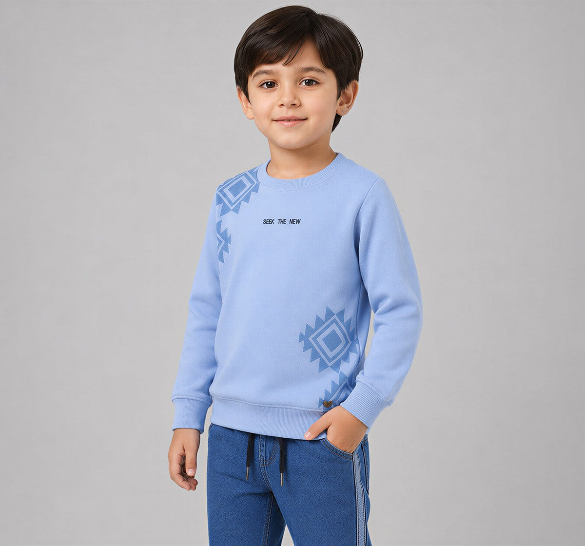 Boys Light Blue Graphic Print Regular Fit Sweatshirt
