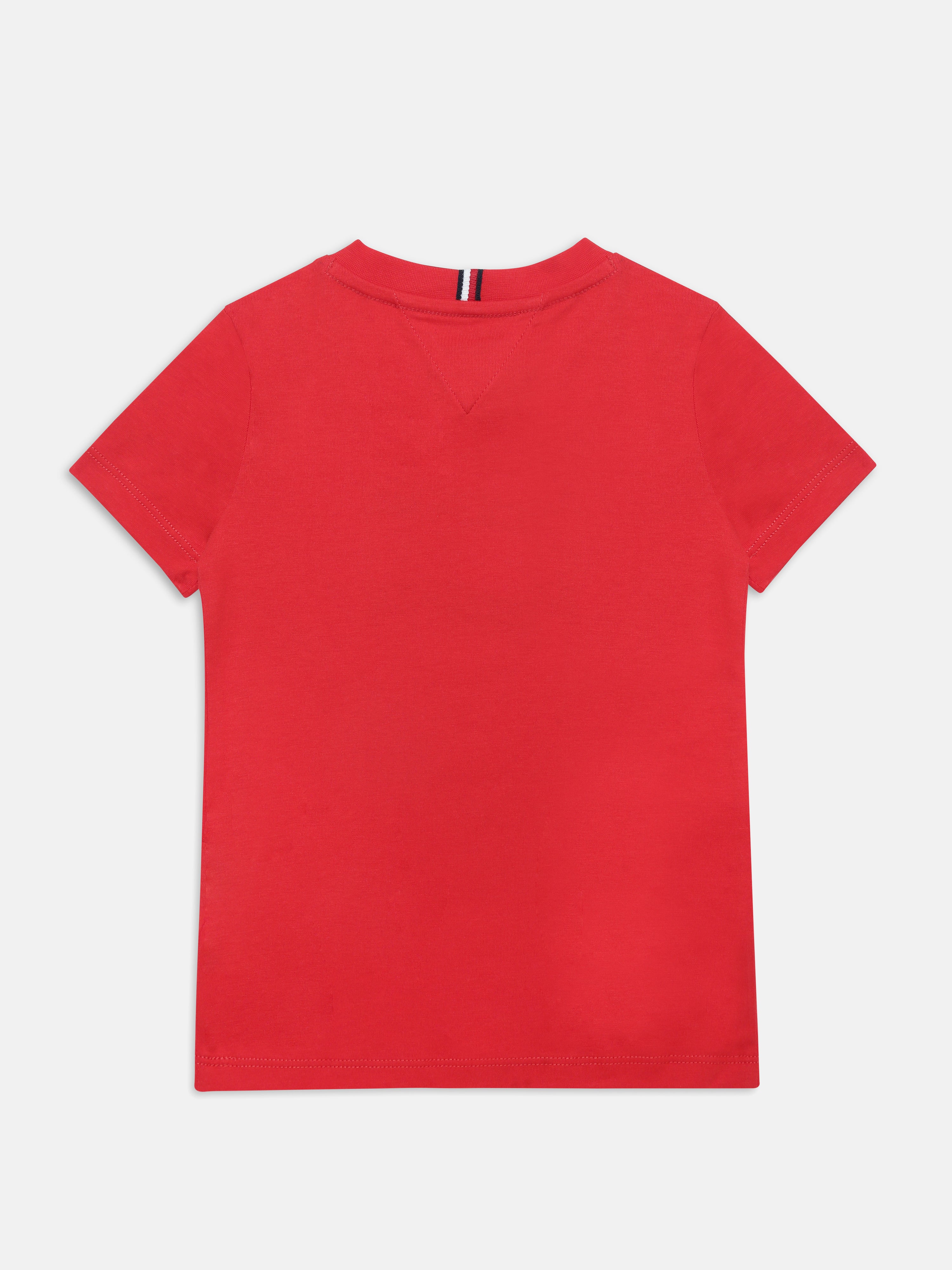 Boys Red Logo Cotton Crew Neck Knit Top Regular Fit