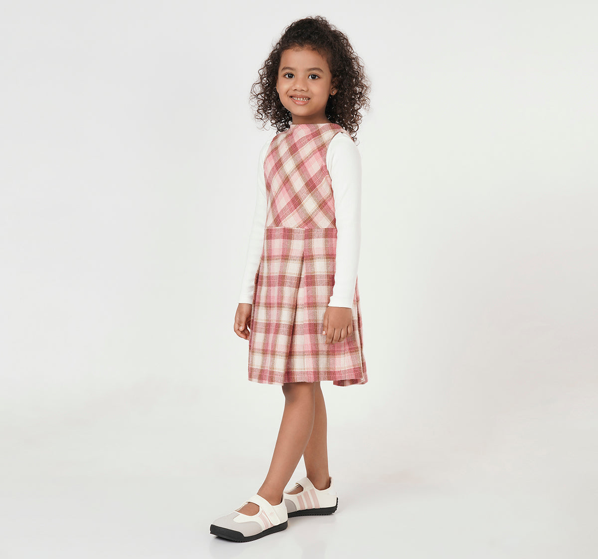 Fannel Check Dress with Rib T Shirt Green