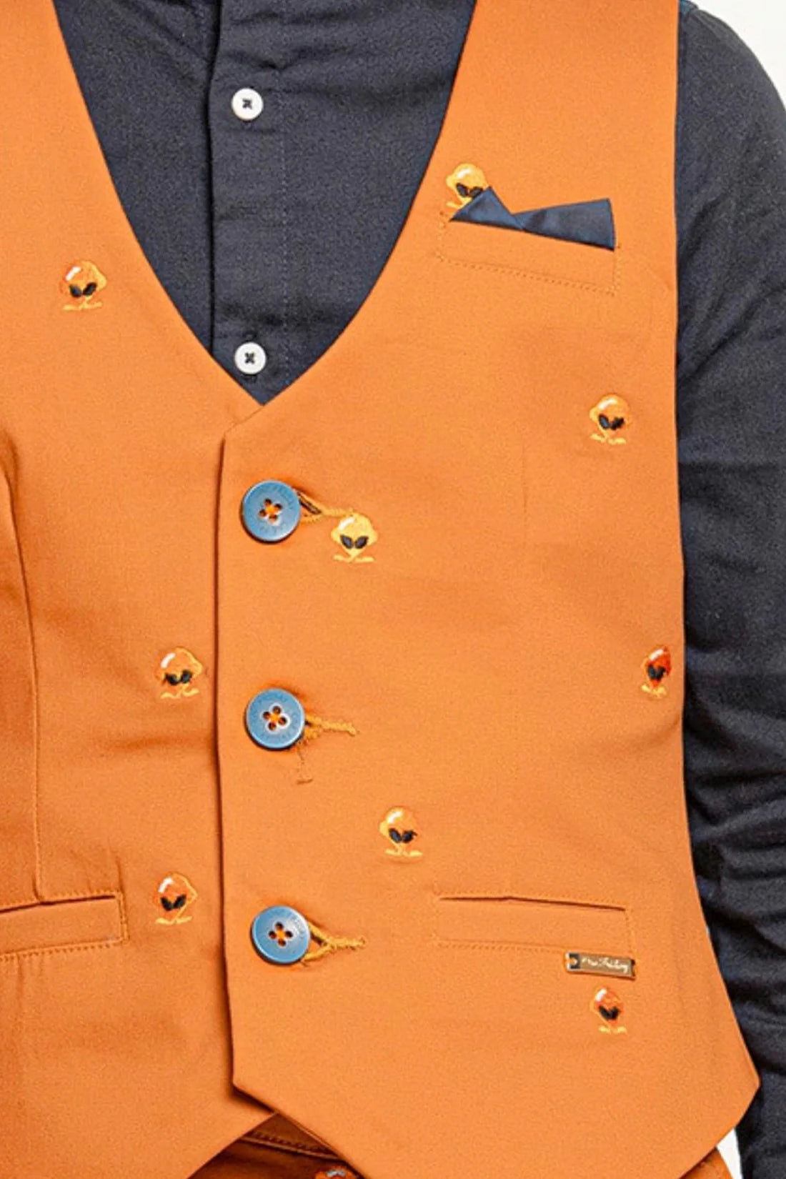 Boys Rust V-Neck Cotton Formal Waistcoat