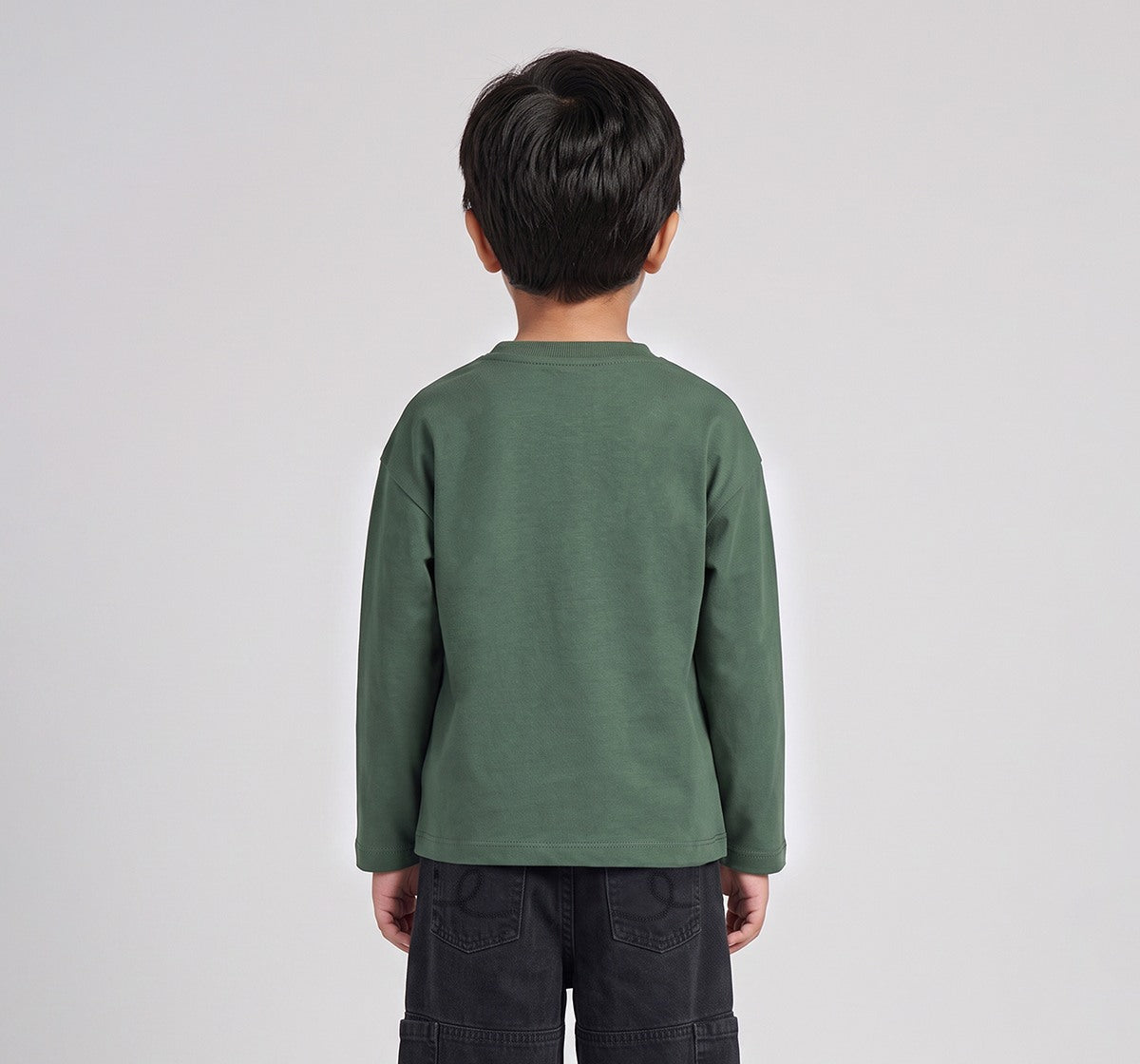 Looper T-Shirt with Denim Applique Green