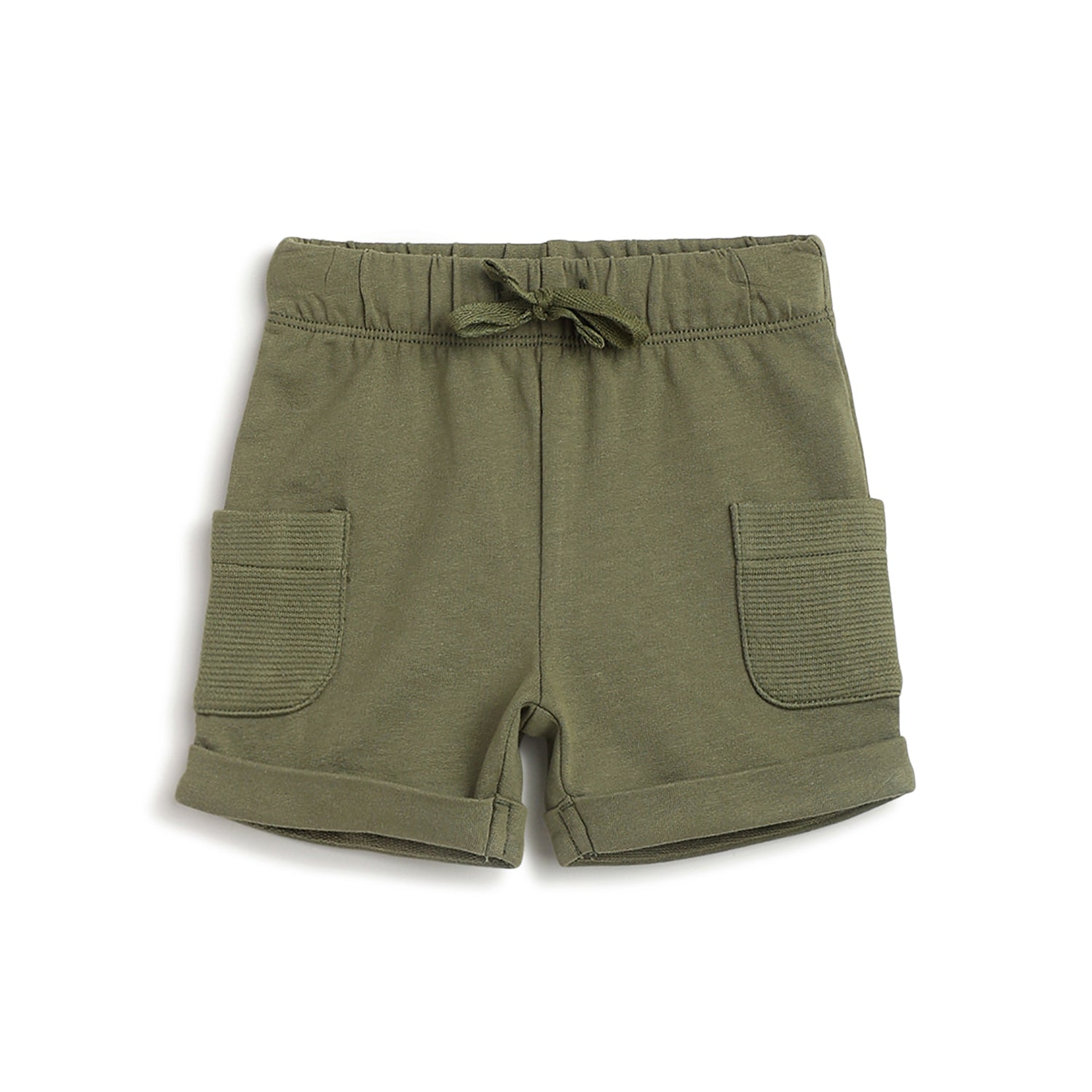 Boys Medium Green Cotton Shorts with Regular Fit