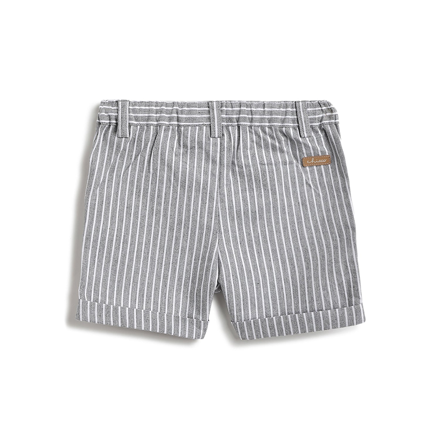 Boys Medium Grey Striped Cotton Linen Shorts with Regular Fit