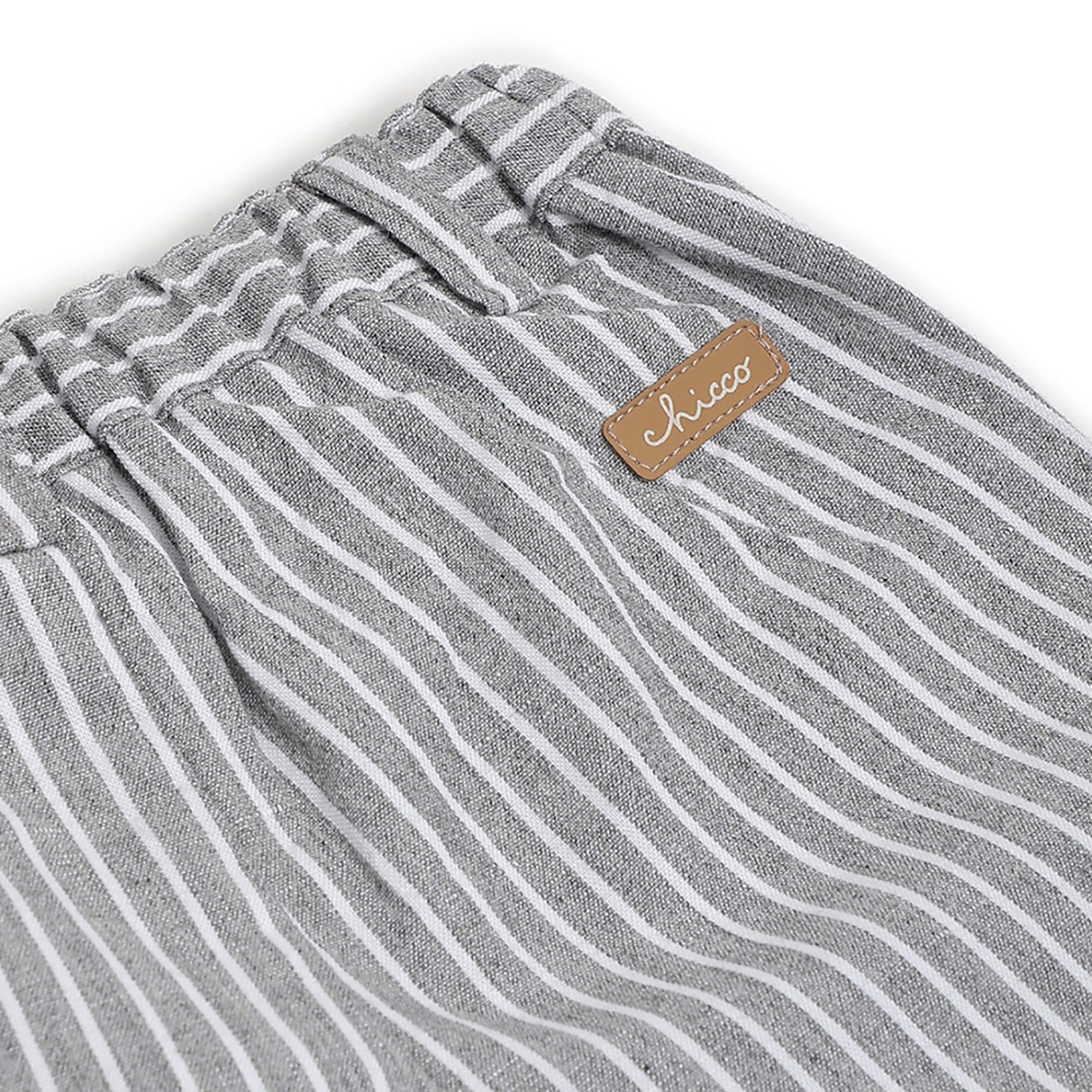 Boys Medium Grey Striped Cotton Linen Shorts with Regular Fit