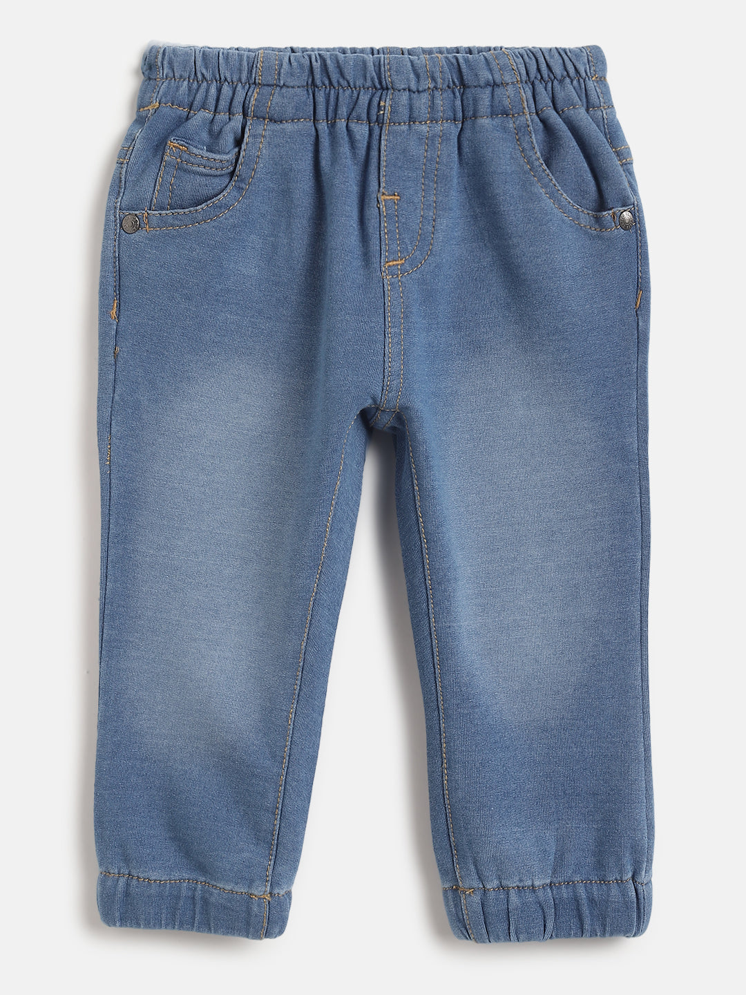 Boys Medium Blue Solid Cotton Blend Trousers in Regular Fit