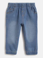 Boys Medium Blue Solid Cotton Blend Trousers in Regular Fit