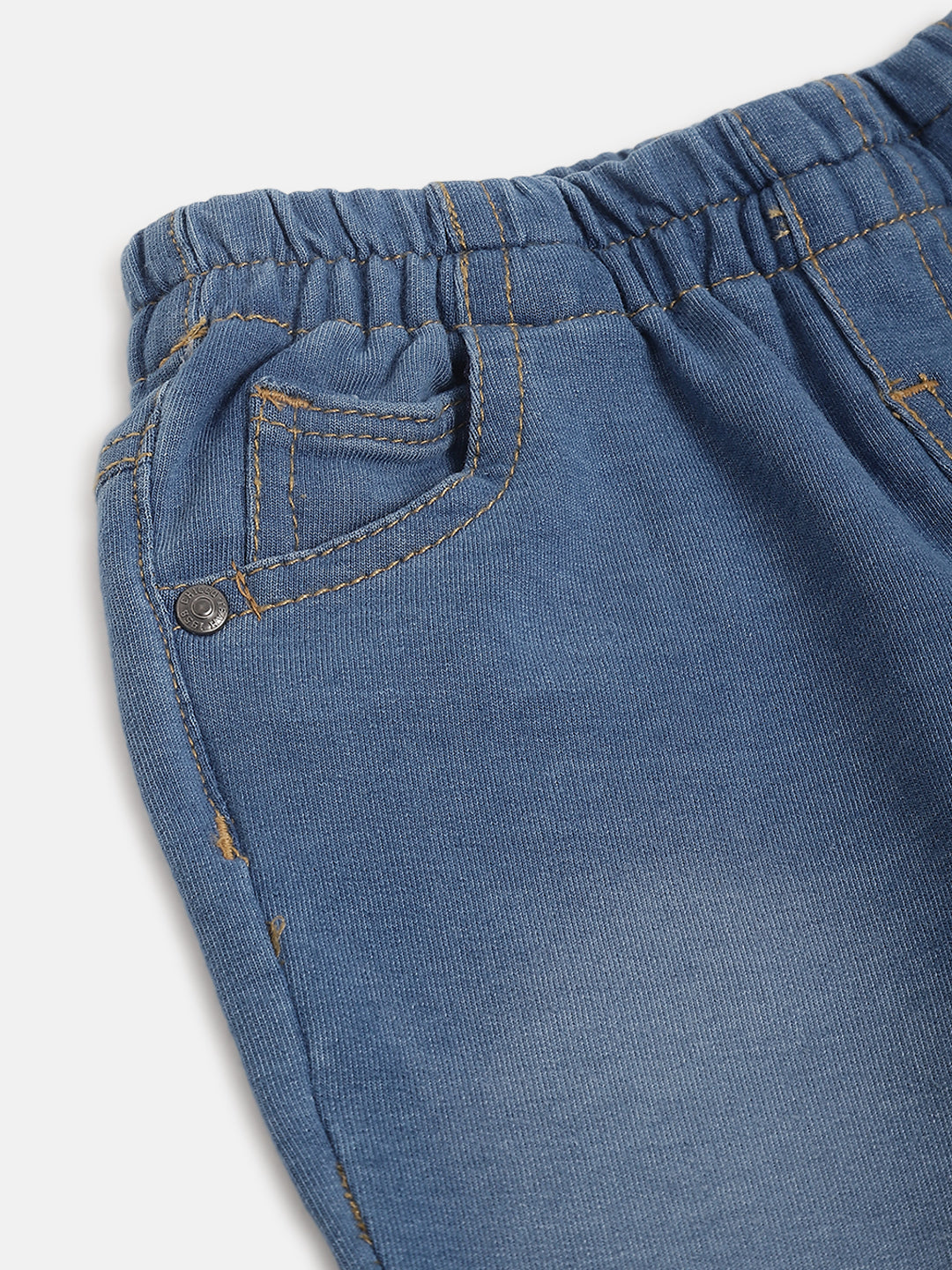 Boys Medium Blue Solid Cotton Blend Trousers in Regular Fit