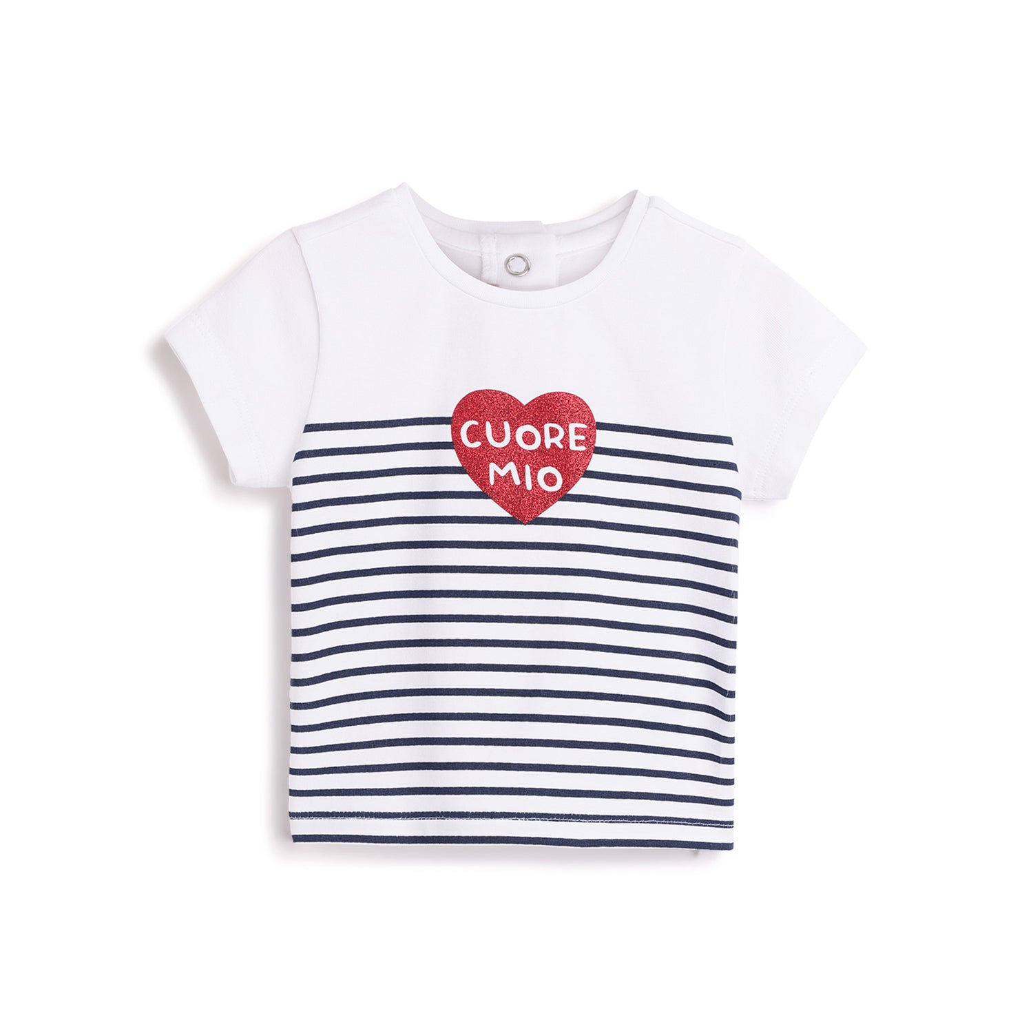 Girls White Striped Cotton Stretch T-Shirt with Regular Fit