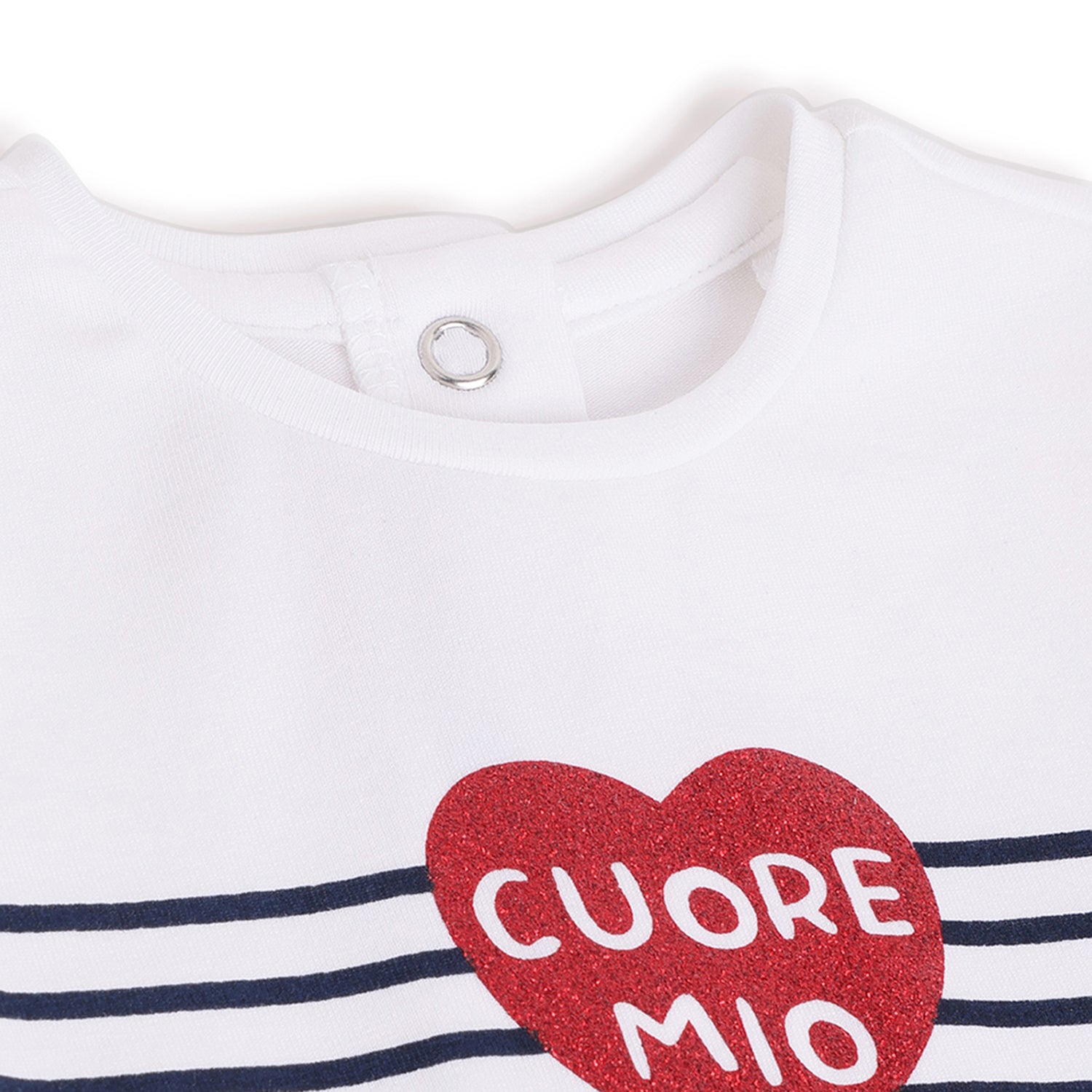 Girls White Striped Cotton Stretch T-Shirt with Regular Fit