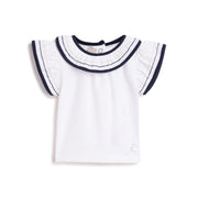 Girls White and Blue Solid Cotton Stretch T-Shirt with Regular Fit