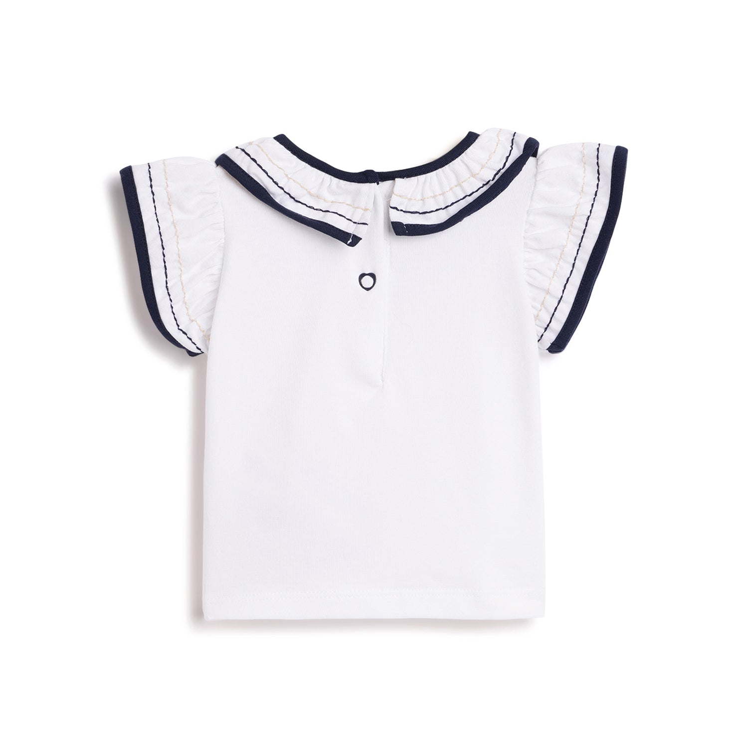 Girls White and Blue Solid Cotton Stretch T-Shirt with Regular Fit