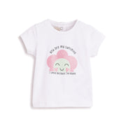 Girls White Graphic Printed Cotton Stretch T-Shirt with Regular Fit