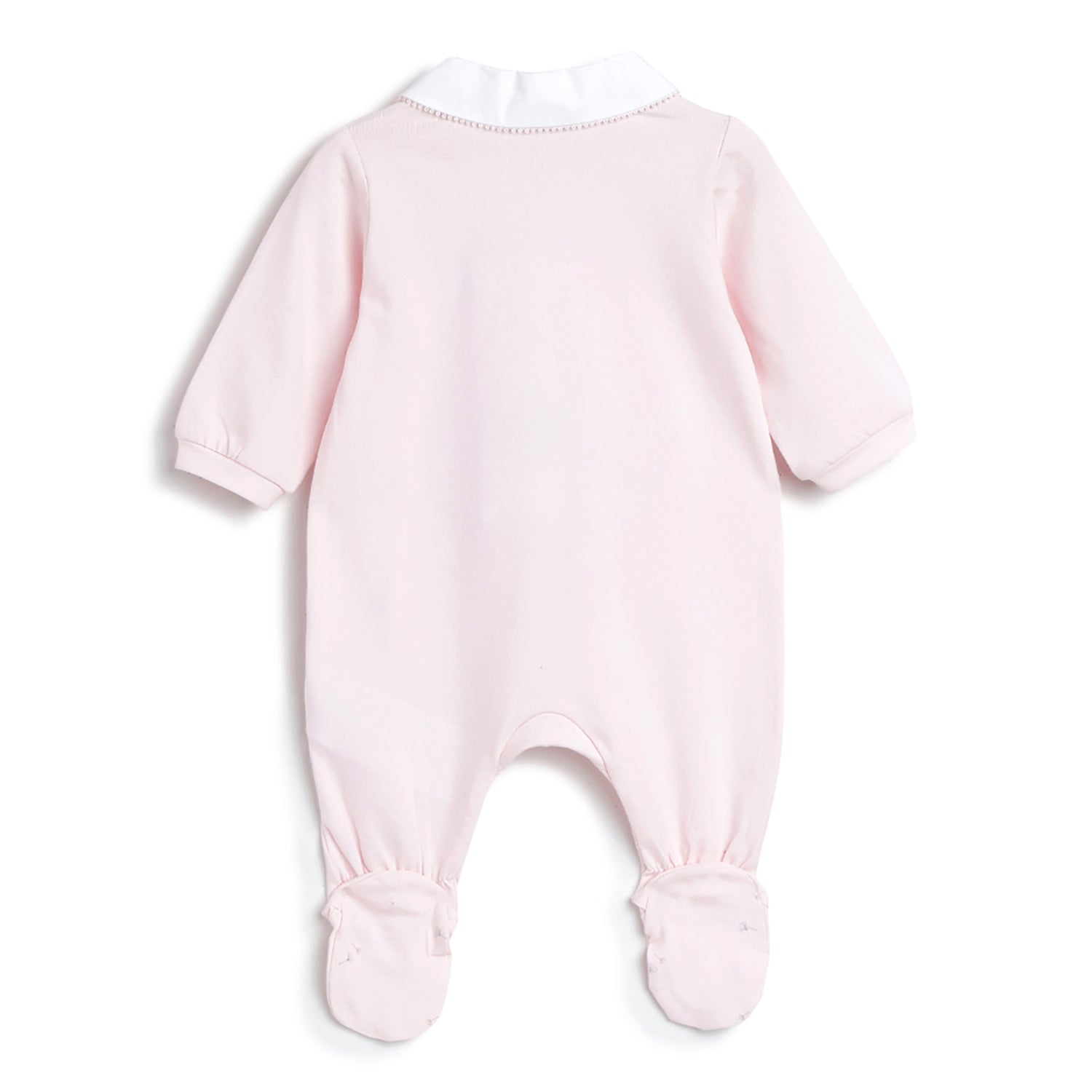 Girls Light Pink Applique Cotton Stretch Front Opening Babysuit