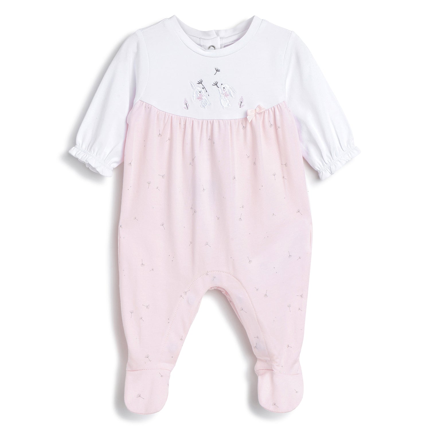 Girls Light Pink Applique Cotton Stretch Leg Opening Babysuit