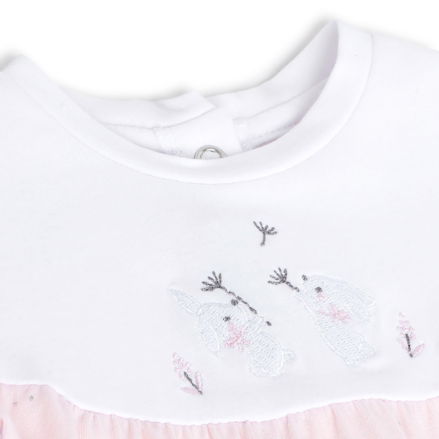 Girls Light Pink Applique Cotton Stretch Leg Opening Babysuit