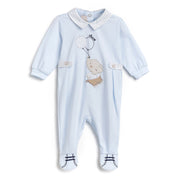Boys Light Blue Applique Cotton Stretch Nappy Opening Babysuit