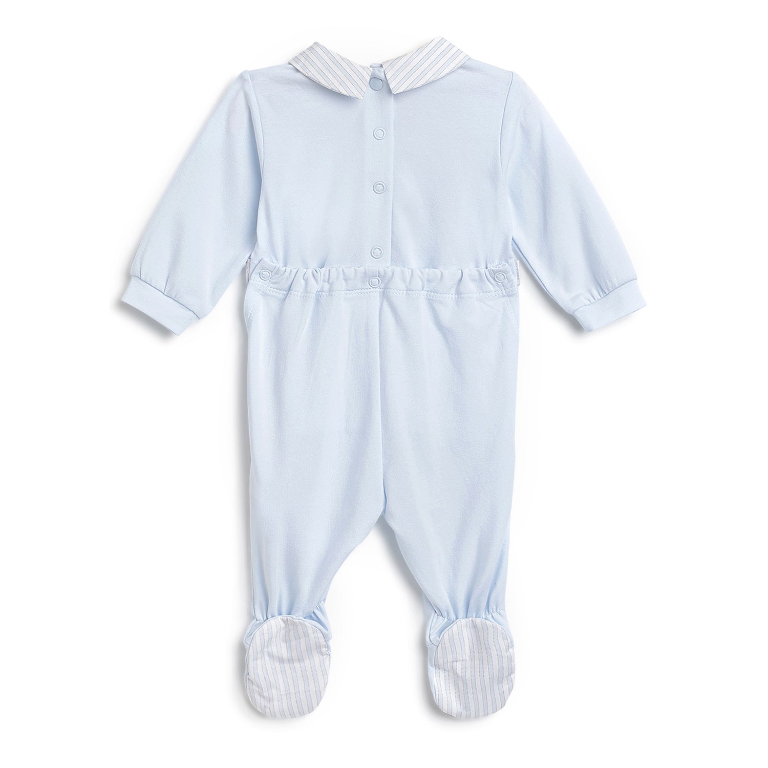 Boys Light Blue Applique Cotton Stretch Nappy Opening Babysuit