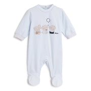 Boys Light Blue Applique Cotton Stretch Leg Opening Babysuit