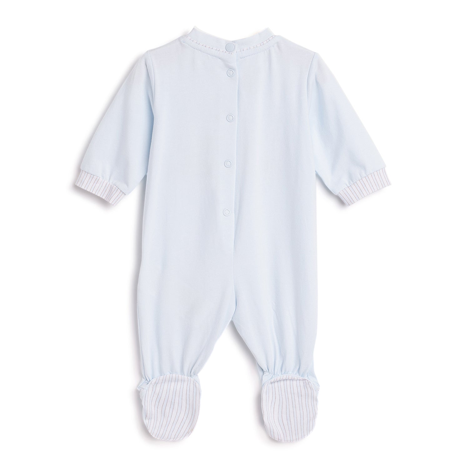 Boys Light Blue Applique Cotton Stretch Leg Opening Babysuit