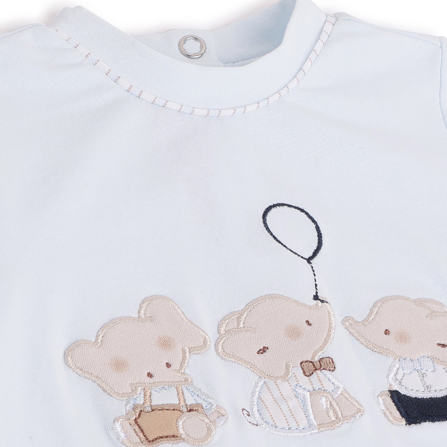 Boys Light Blue Applique Cotton Stretch Leg Opening Babysuit