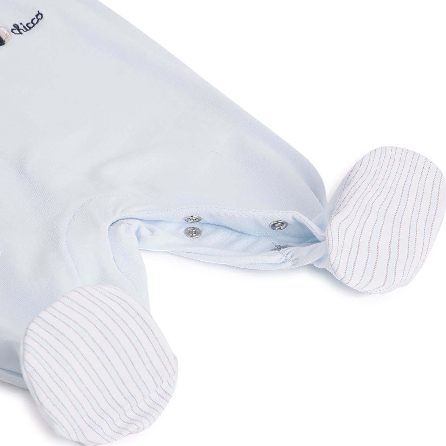 Boys Light Blue Applique Cotton Stretch Leg Opening Babysuit