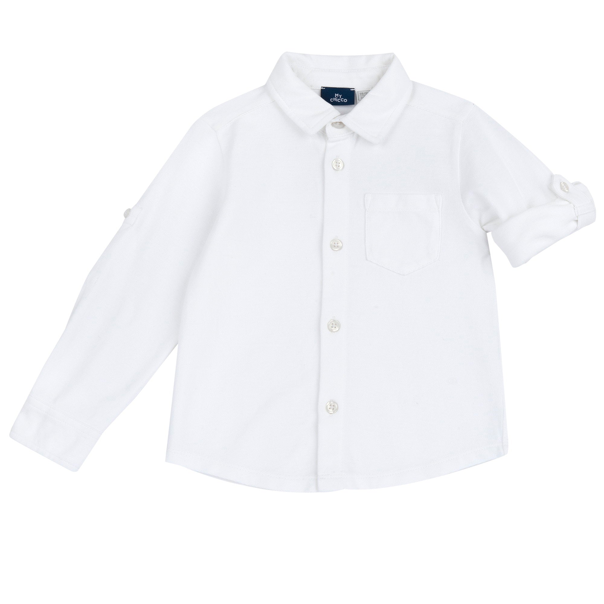 Boys White Solid Cotton Long Sleeve Shirt with Regular Fit