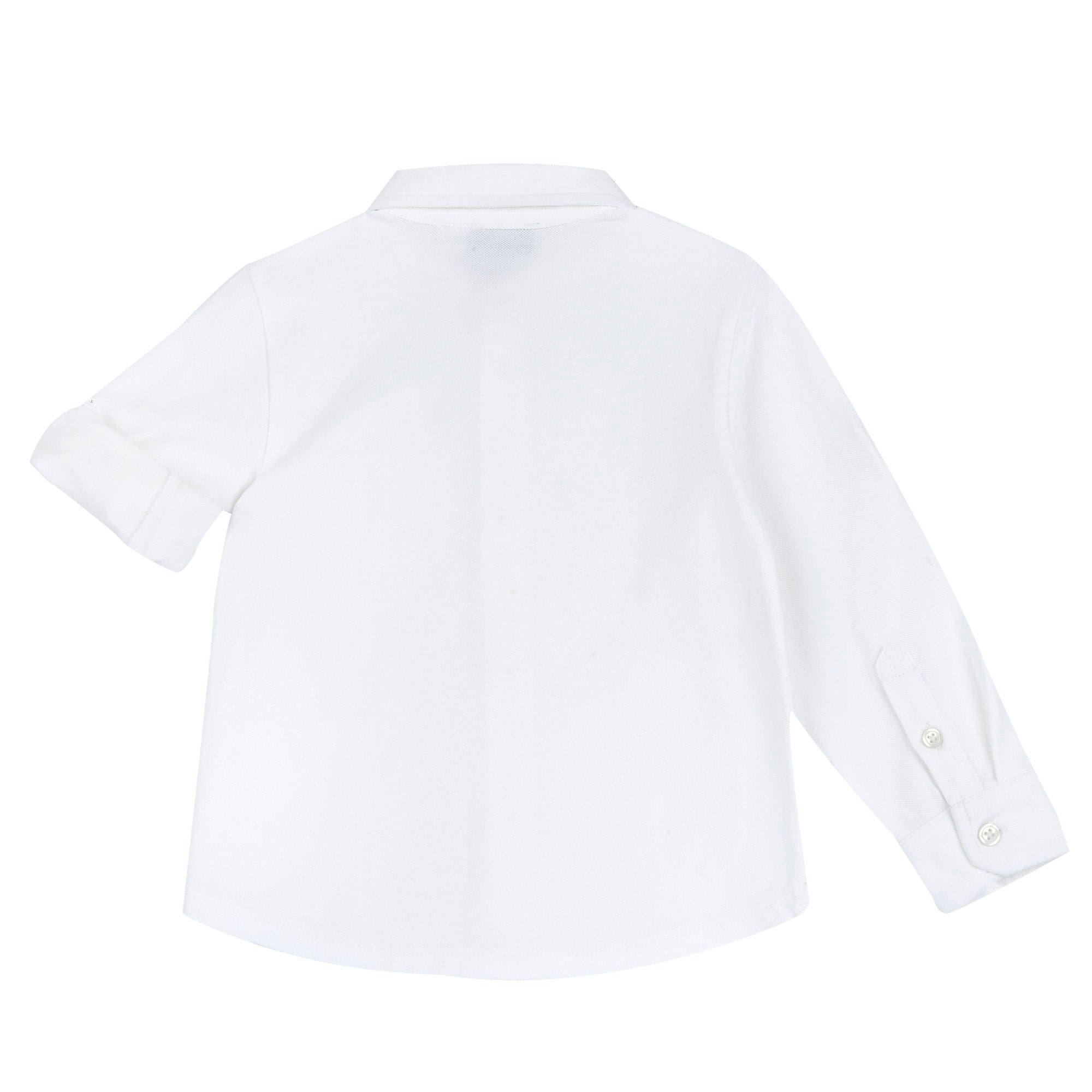 Boys White Solid Cotton Long Sleeve Shirt with Regular Fit