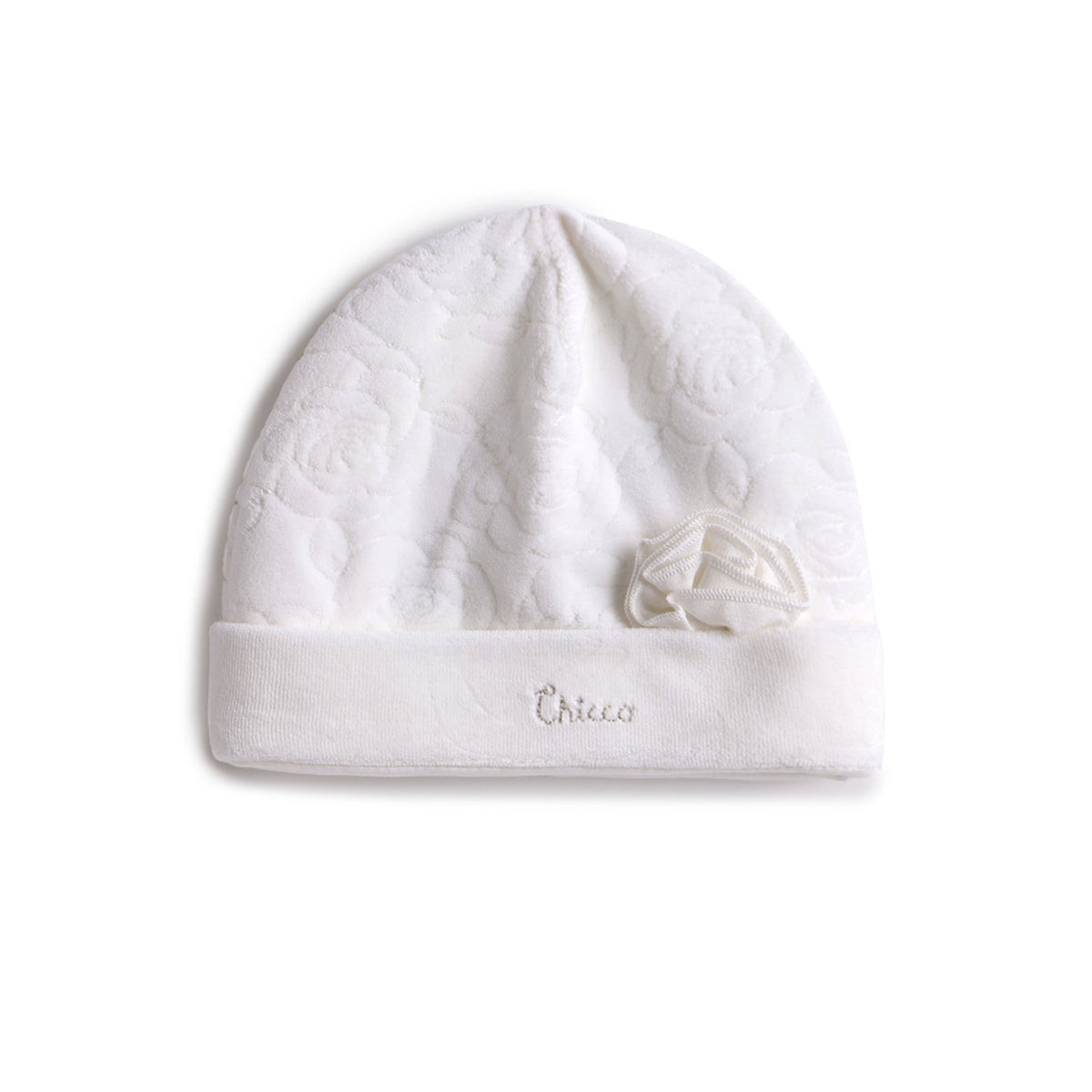 Girls White Floral Chenille Cap
