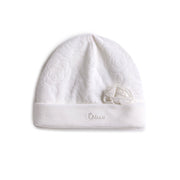 Girls White Floral Chenille Cap