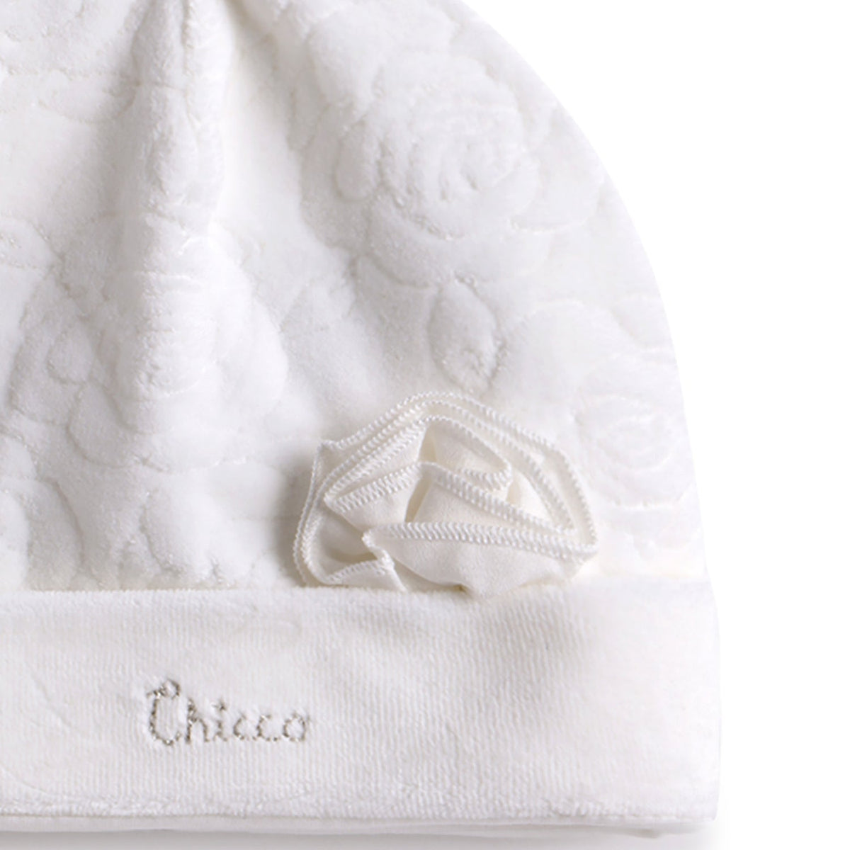 Girls White Floral Chenille Cap