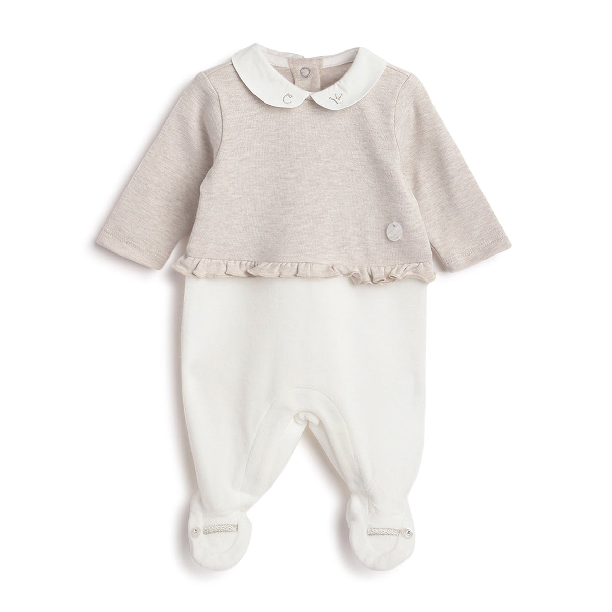 Girls Beige Colorblock Chenille Romper