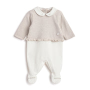Girls Beige Colorblock Chenille Romper