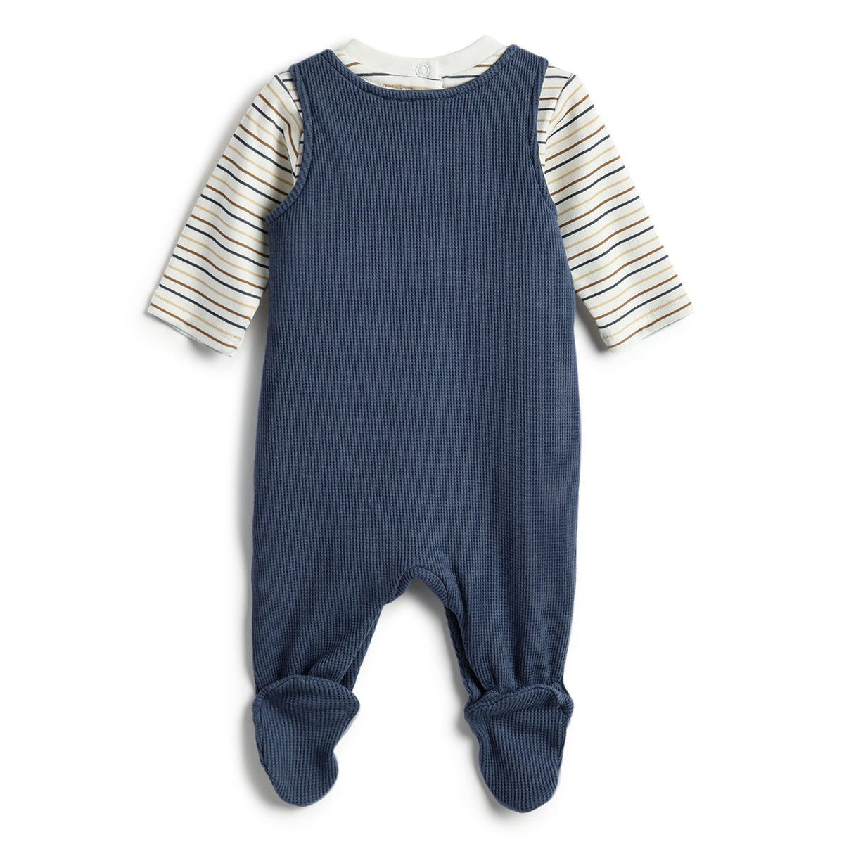 Boys White Striped Interlock Overalls Set
