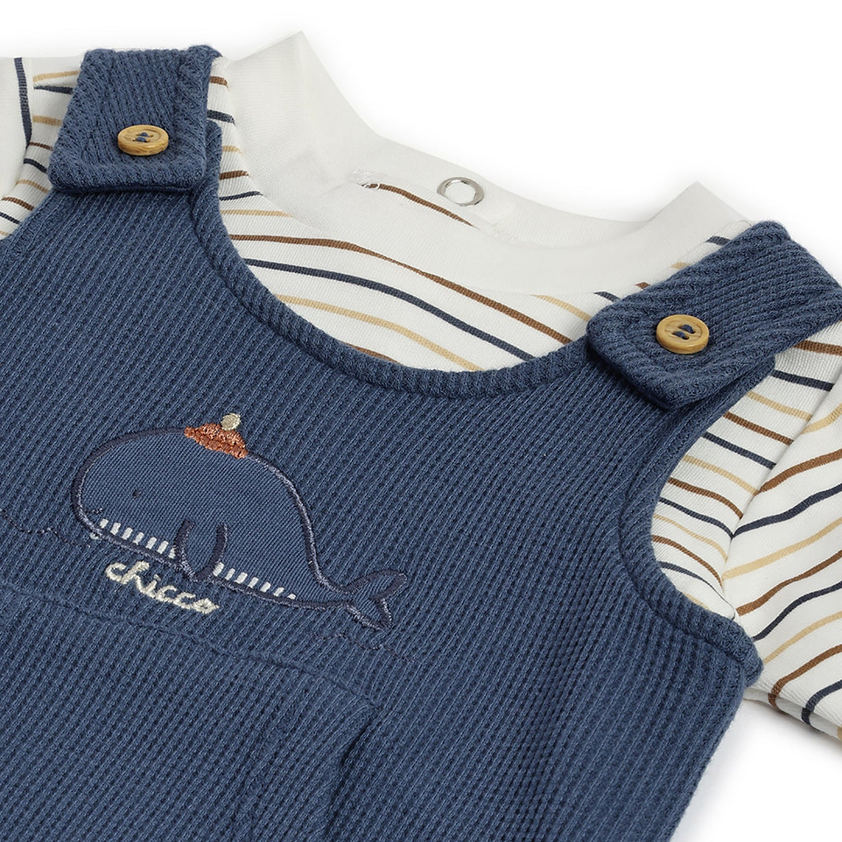 Boys White Striped Interlock Overalls Set