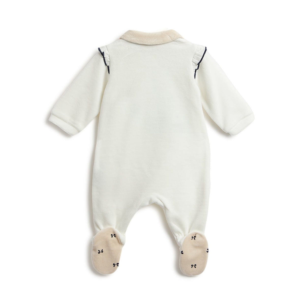 Girls Beige Bow Chenille Romper