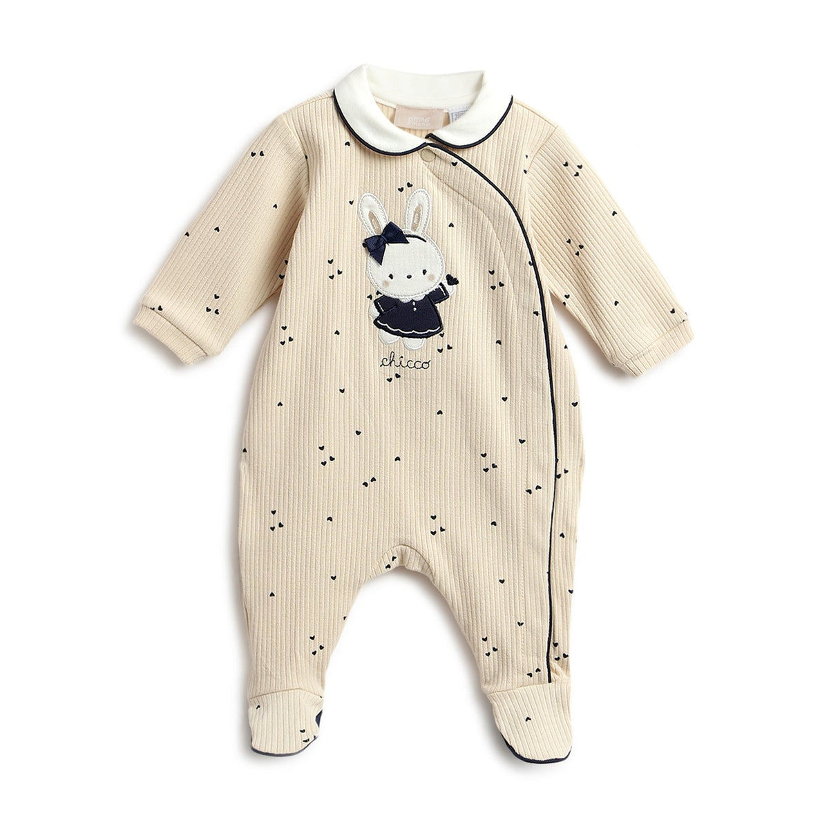 Girls Beige Heart Cotton Romper