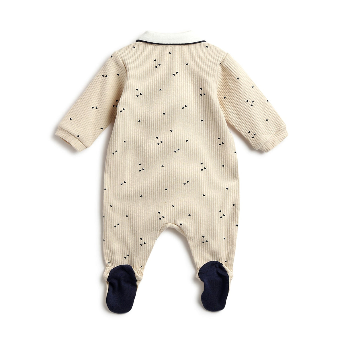 Girls Beige Heart Cotton Romper