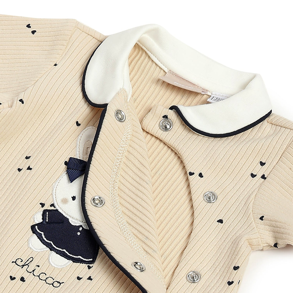 Girls Beige Heart Cotton Romper