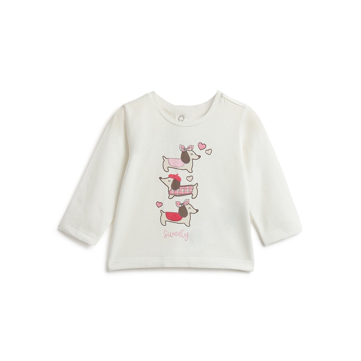 Girls White Dachshund Stretch Jersey T-Shirt