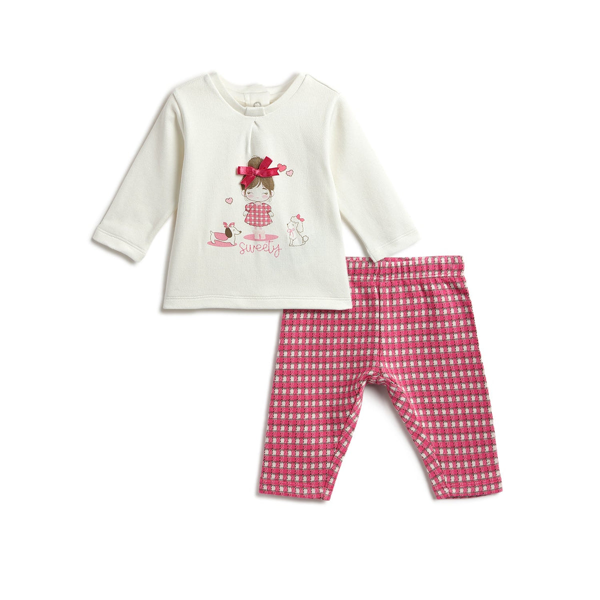 Girls White Bow Stretch Interlock Leggings Set