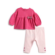 Girls Pink Heart Stretch Interlock Leggings Set Signature