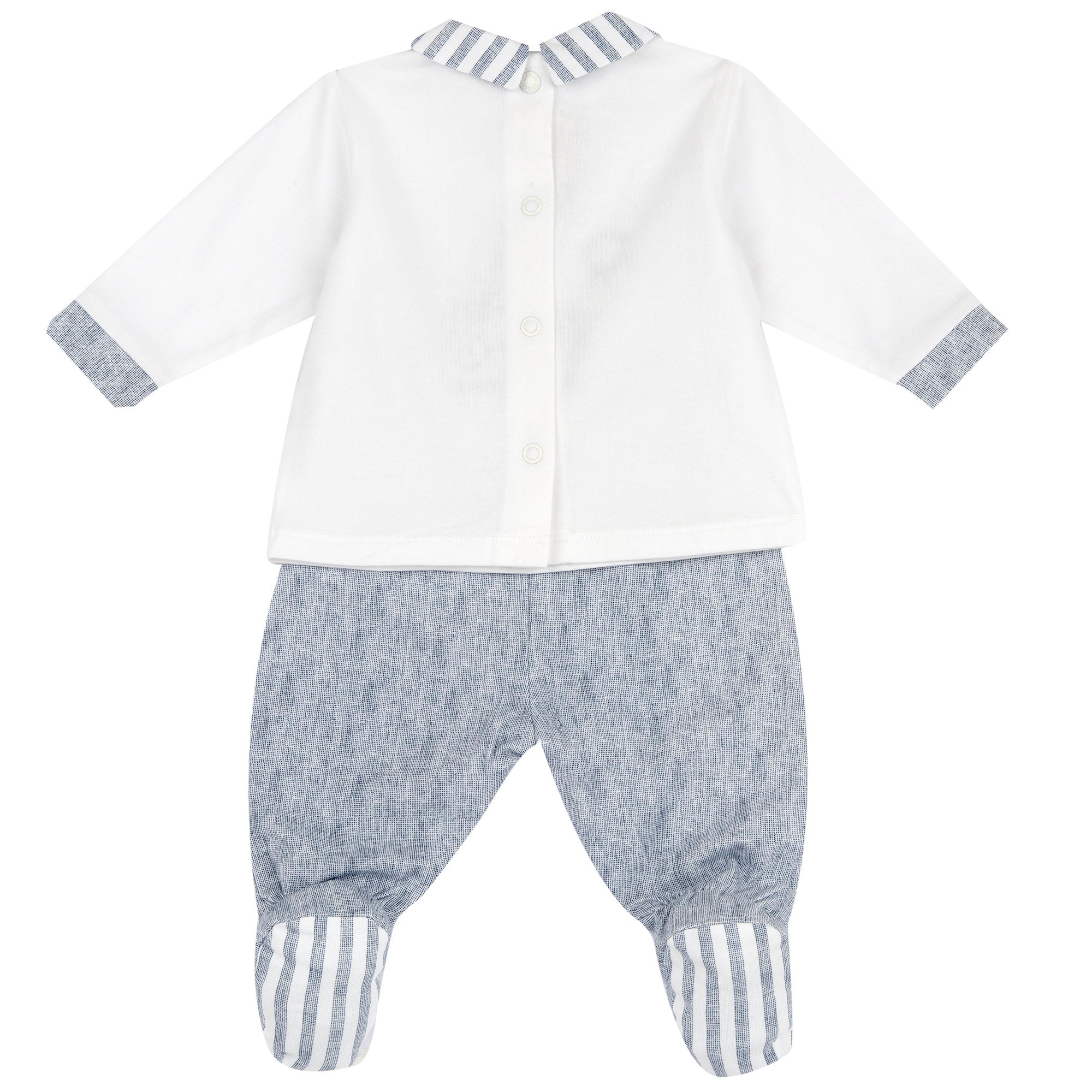 Boys Medium Light Blue Embroidered Cotton Stretch Smock and Leggings Set