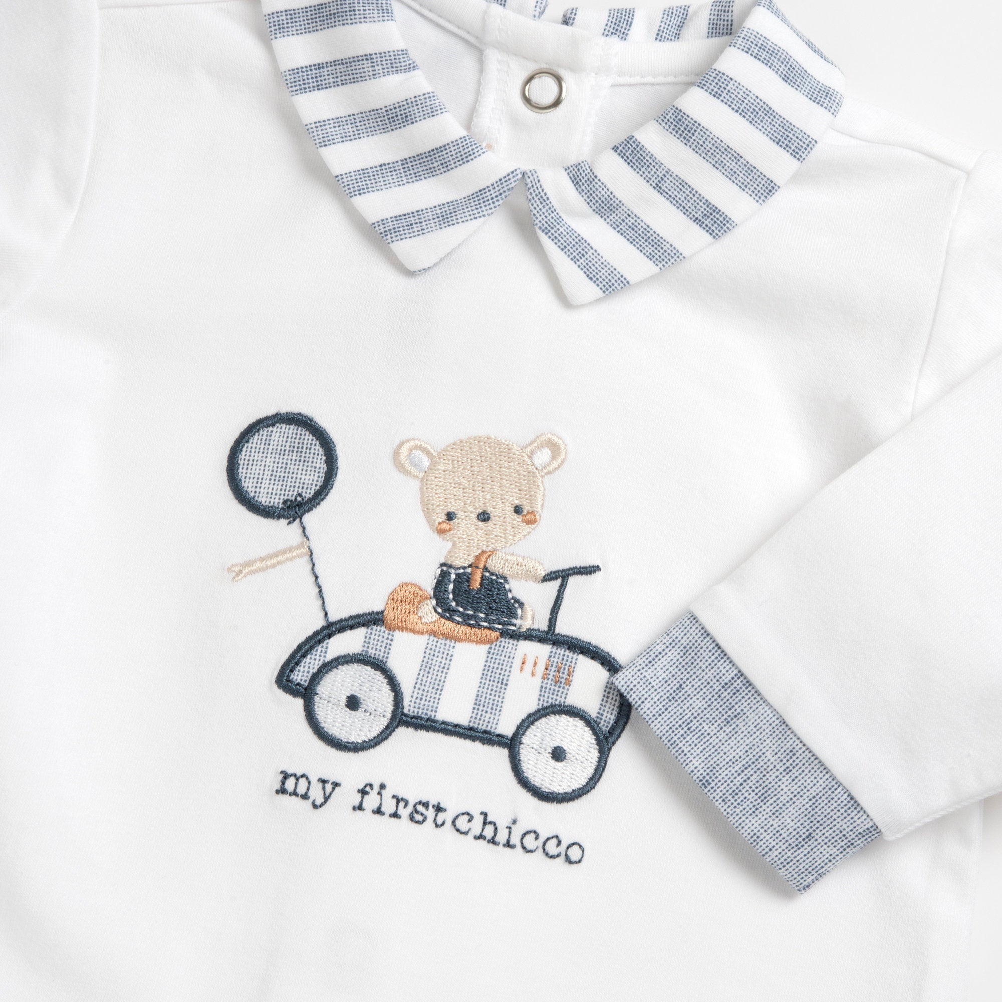 Boys Medium Light Blue Embroidered Cotton Stretch Smock and Leggings Set