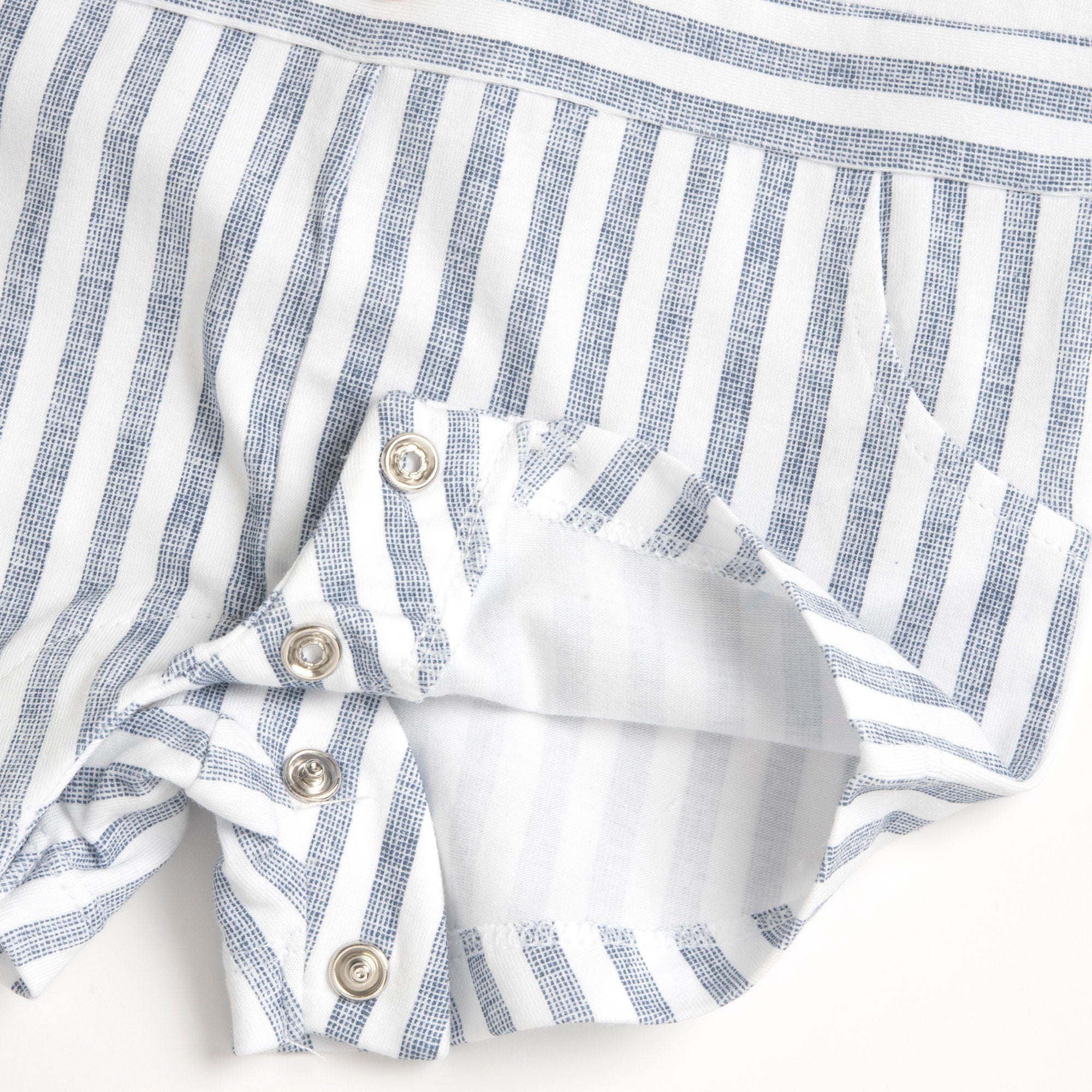 Boys Medium Light Blue Embroidered Cotton Stretch Collared Romper