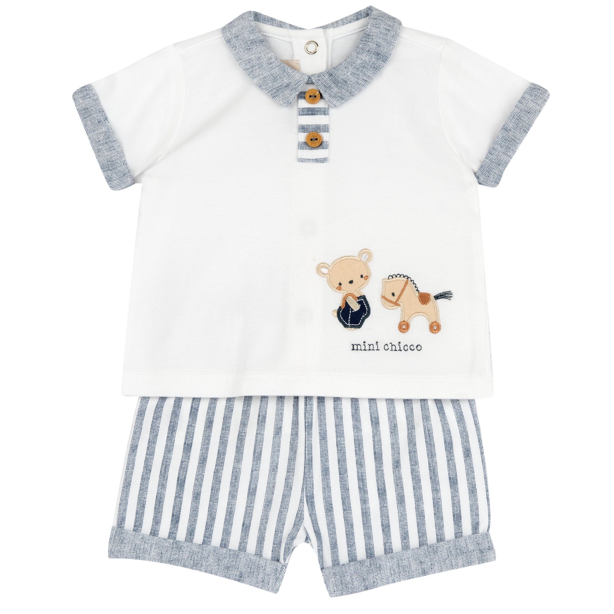 Boys Medium Light Blue Embroidered Polo T-Shirt and Shorts Set